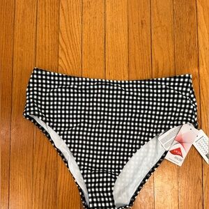 Freya Black & White Gingham High-Waist Bikini Bottom